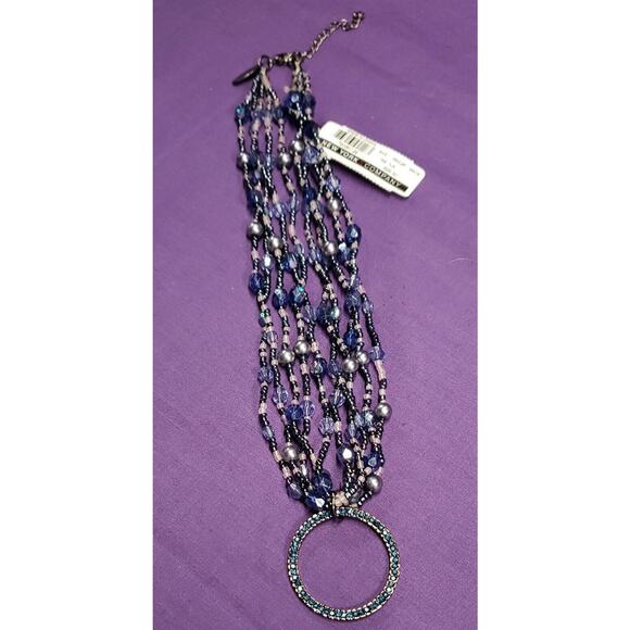 New York And Company Necklace, Multistrand Seed Bead, Rhinestone Pendant w/tags - Picture 4 of 12